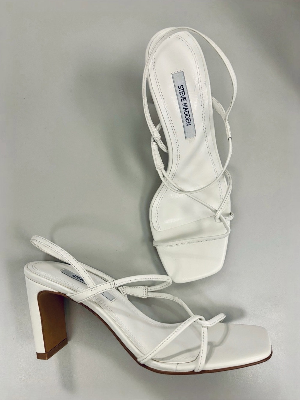 Steve Madden Vinetia white leather square toe strappy heels, women’s size 6 NWOT
